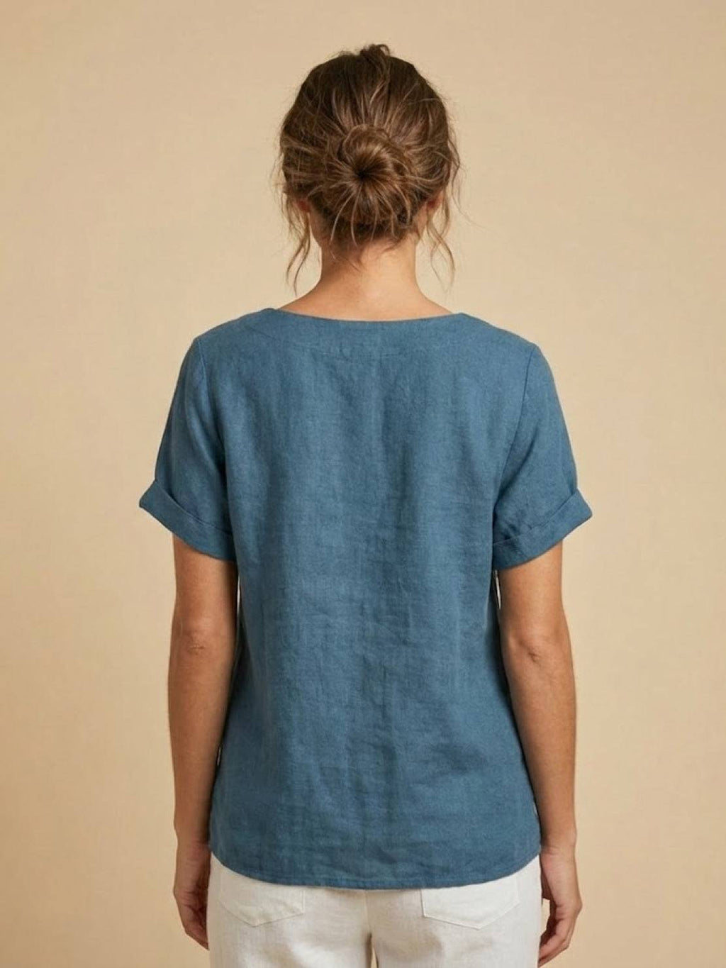 Women's Crew Neck Button Blouse – Relaxed Fit Long Sleeve Blouse