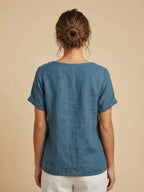 Women's Crew Neck Button Blouse – Relaxed Fit Long Sleeve Blouse