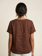 Women's Crew Neck Button Blouse – Relaxed Fit Long Sleeve Blouse