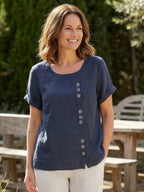 Women's Crew Neck Button Blouse – Relaxed Fit Long Sleeve Blouse