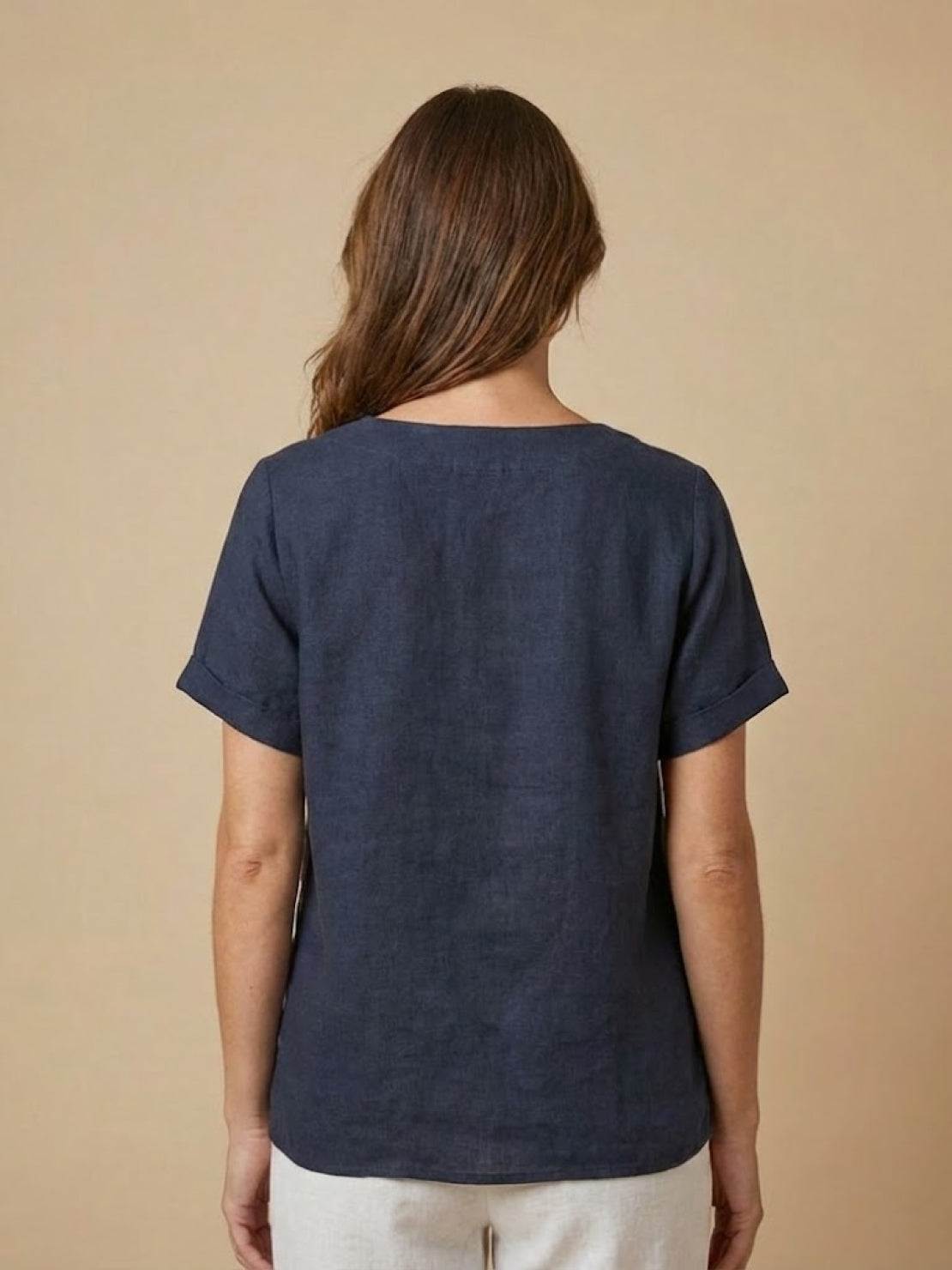 Women's Crew Neck Button Blouse – Relaxed Fit Long Sleeve Blouse