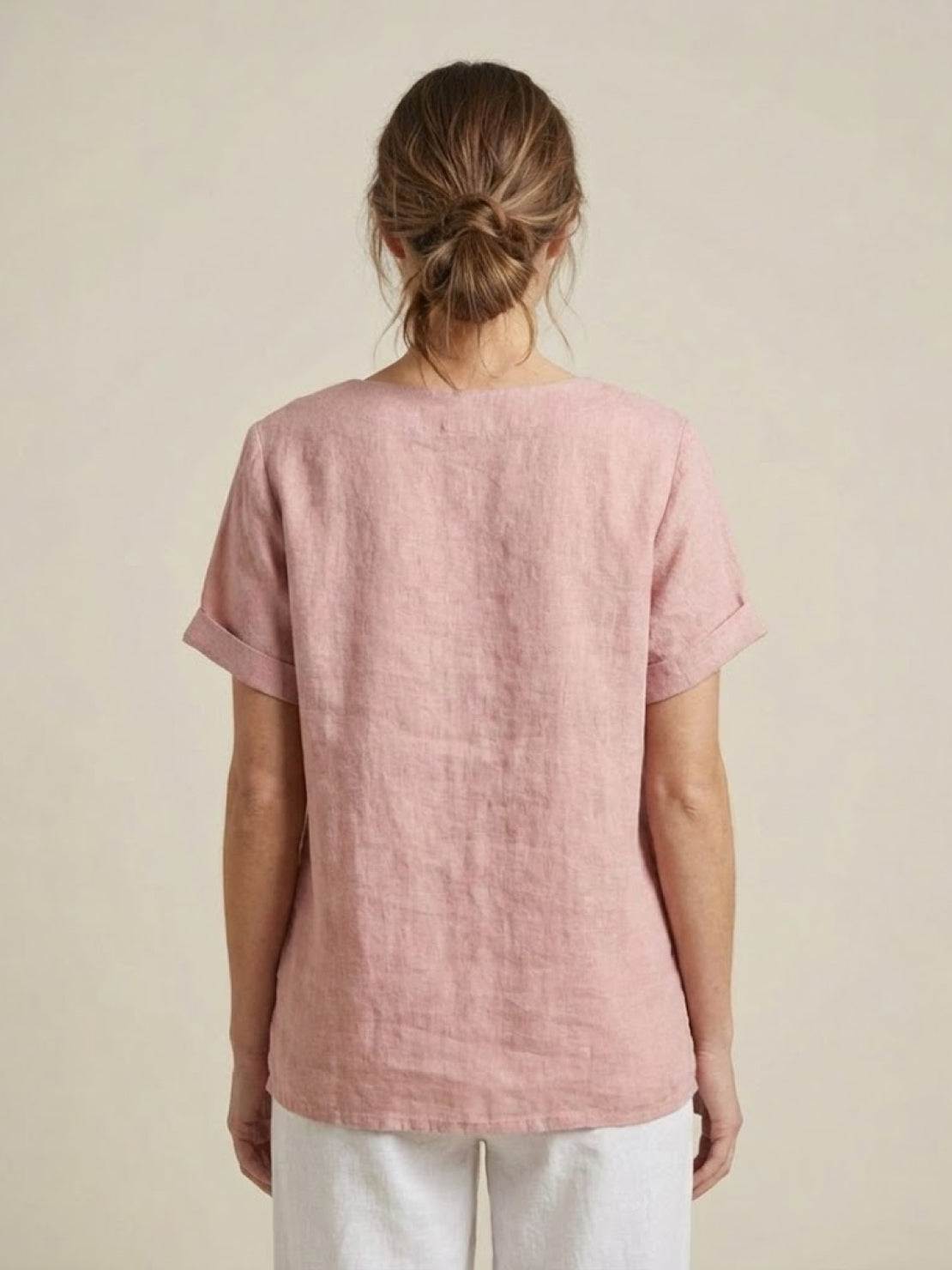 Women's Crew Neck Button Blouse – Relaxed Fit Long Sleeve Blouse