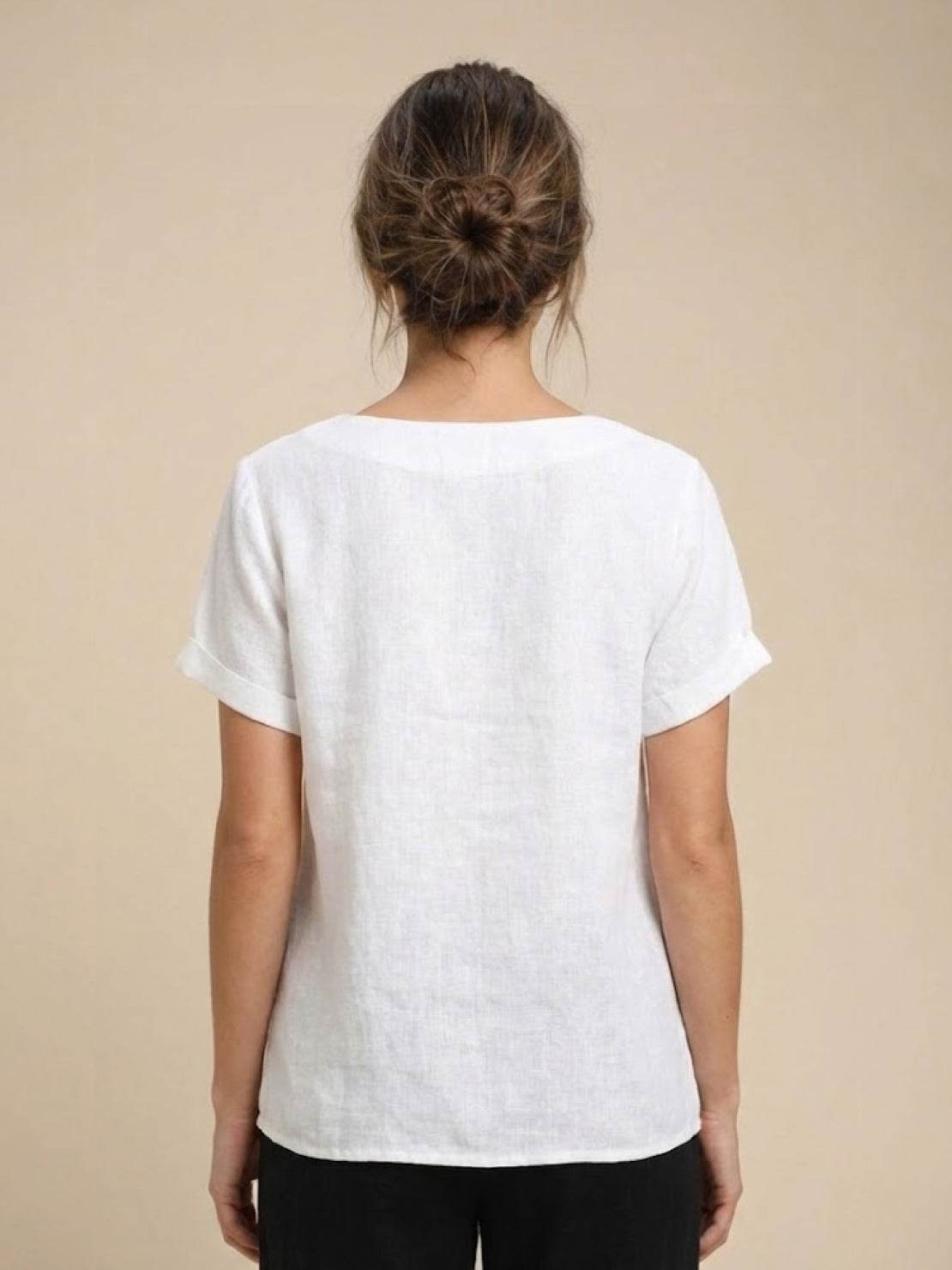 Women's Crew Neck Button Blouse – Relaxed Fit Long Sleeve Blouse