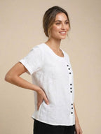 Women's Crew Neck Button Blouse – Relaxed Fit Long Sleeve Blouse