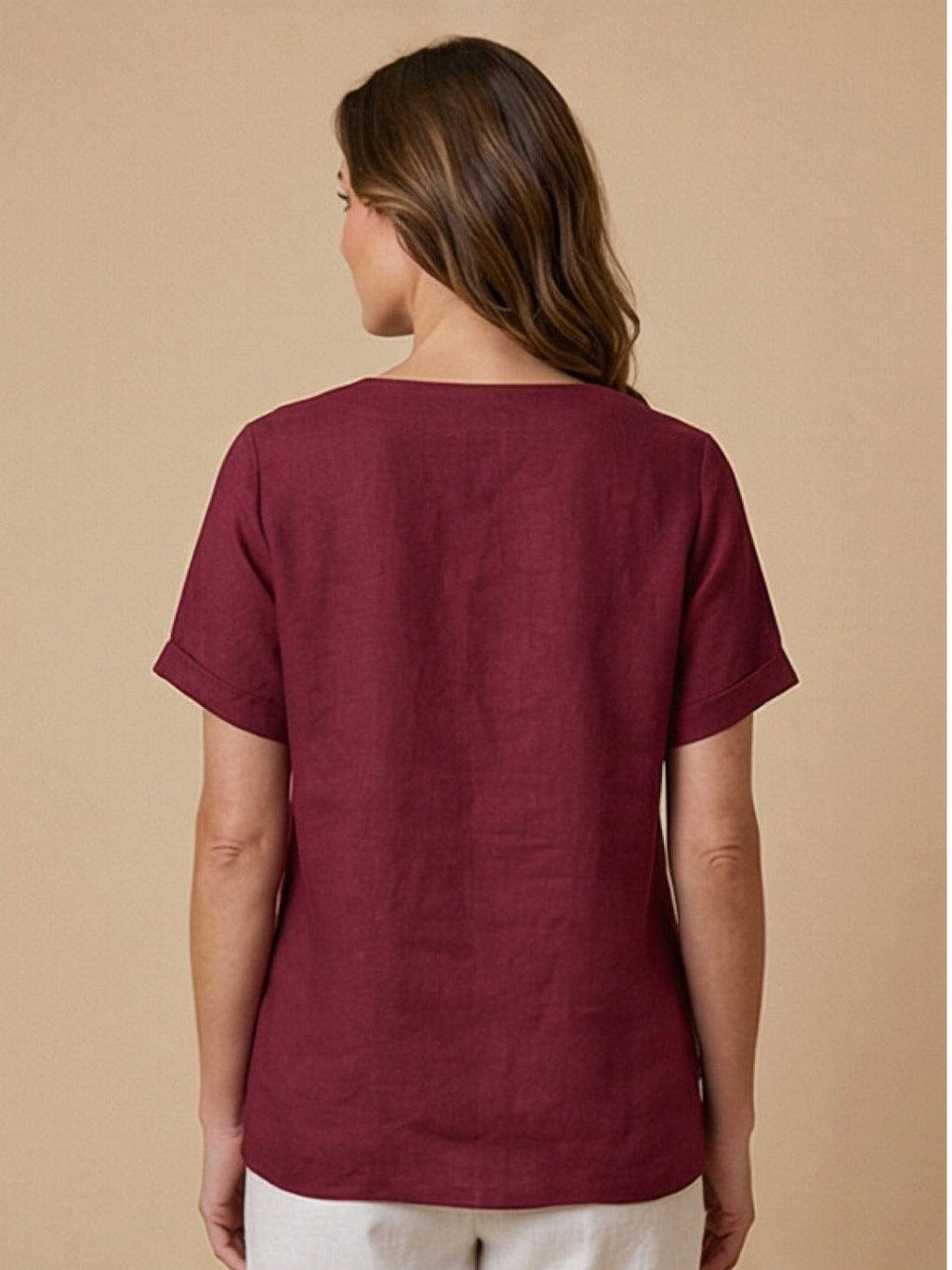 Women's Crew Neck Button Blouse – Relaxed Fit Long Sleeve Blouse