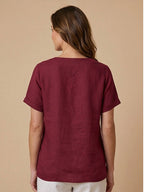 Women's Crew Neck Button Blouse – Relaxed Fit Long Sleeve Blouse