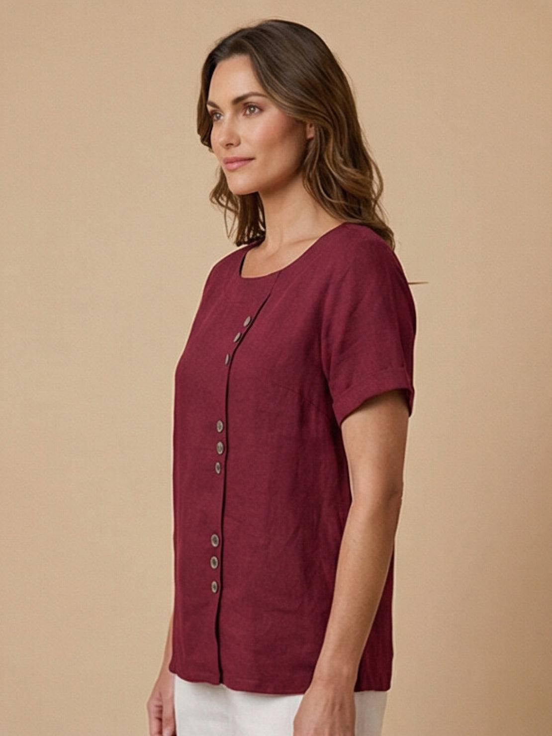 Women's Crew Neck Button Blouse – Relaxed Fit Long Sleeve Blouse