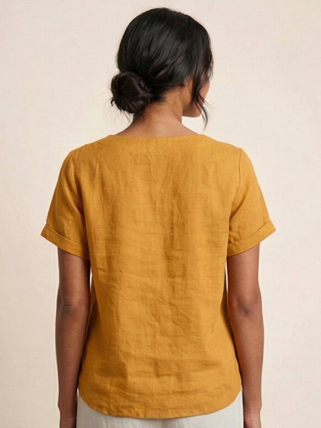 Women's Crew Neck Button Blouse – Relaxed Fit Long Sleeve Blouse