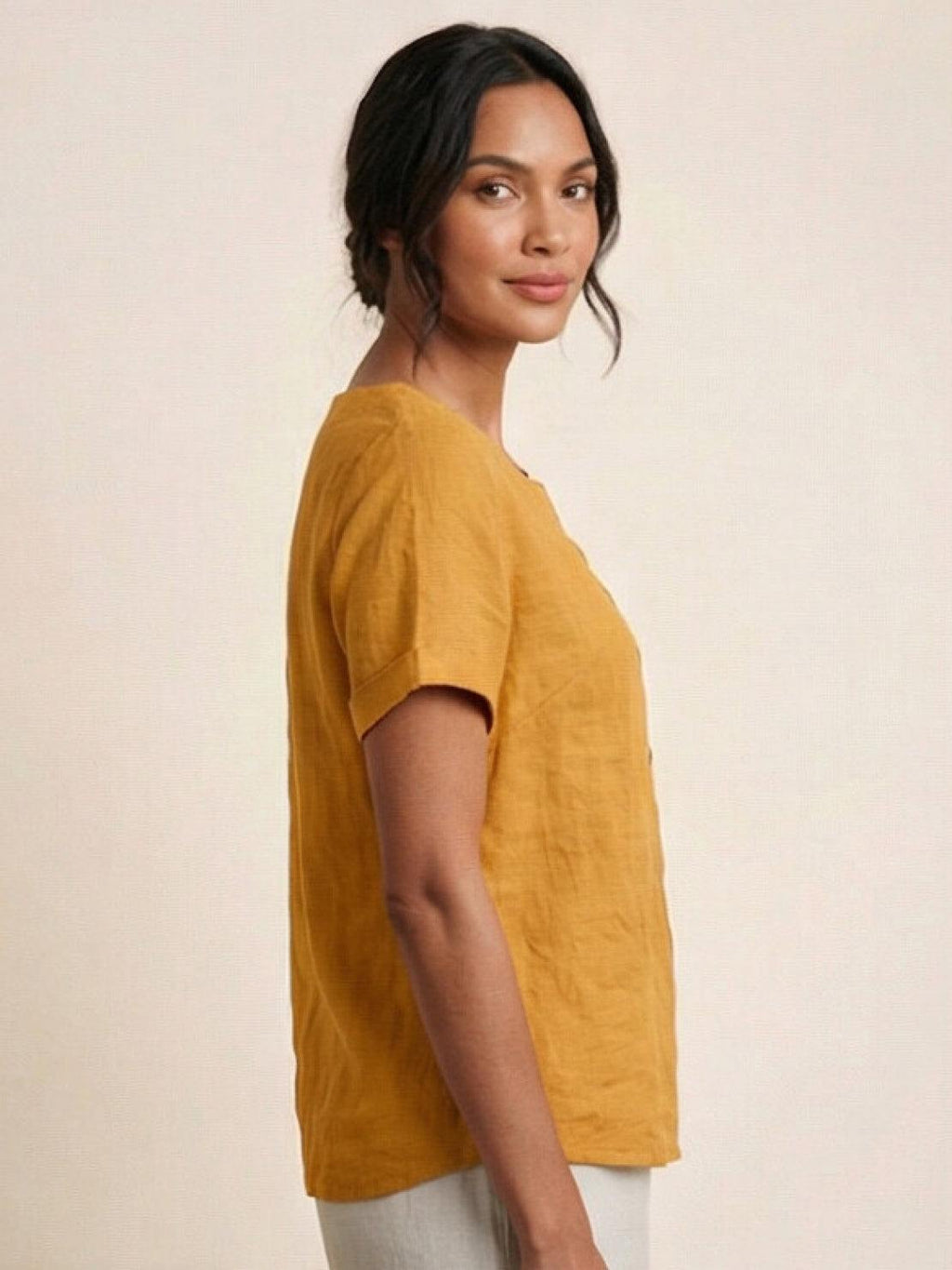 Women's Crew Neck Button Blouse – Relaxed Fit Long Sleeve Blouse