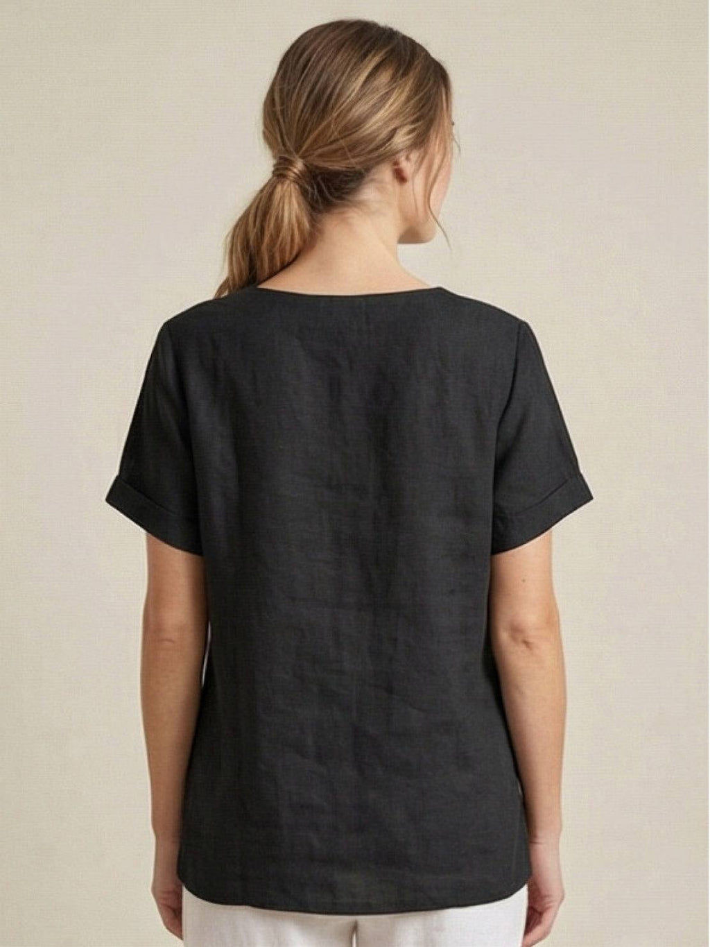 Women's Crew Neck Button Blouse – Relaxed Fit Long Sleeve Blouse