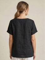Women's Crew Neck Button Blouse – Relaxed Fit Long Sleeve Blouse