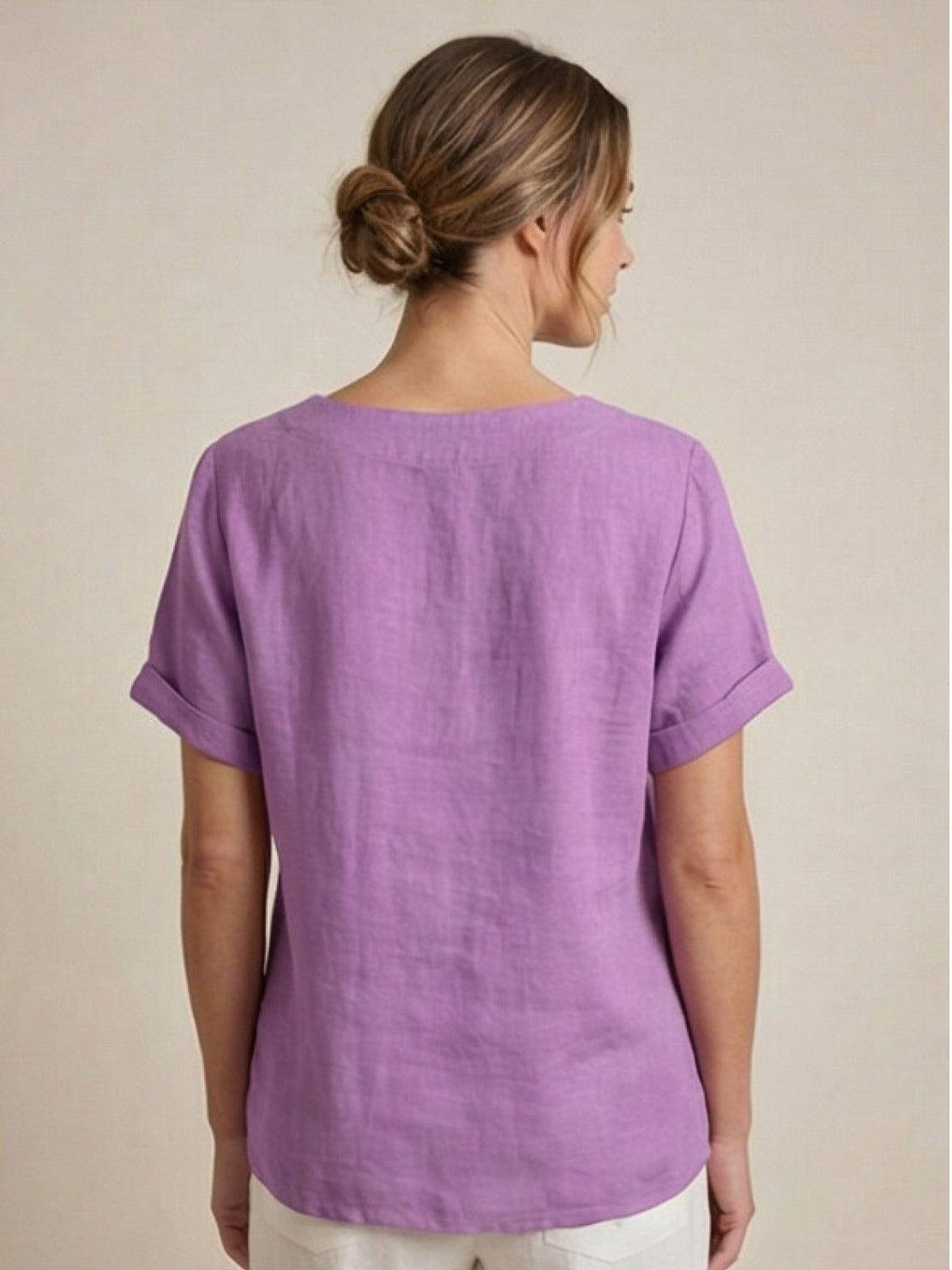 Women's Crew Neck Button Blouse – Relaxed Fit Long Sleeve Blouse