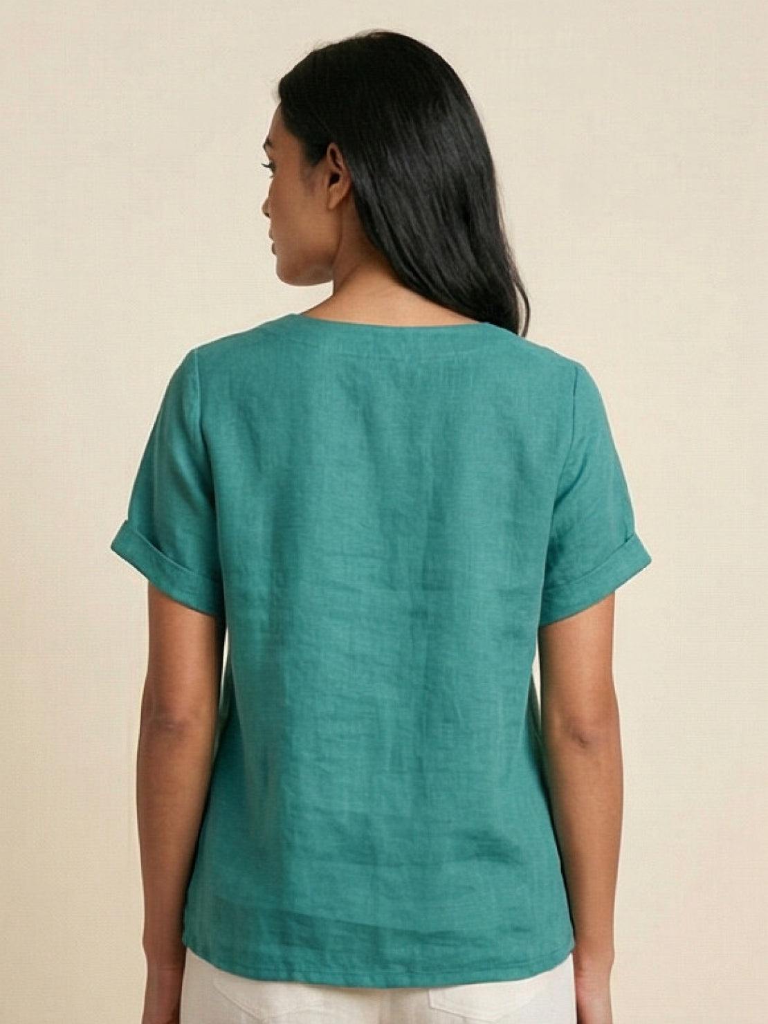 Women's Crew Neck Button Blouse – Relaxed Fit Long Sleeve Blouse