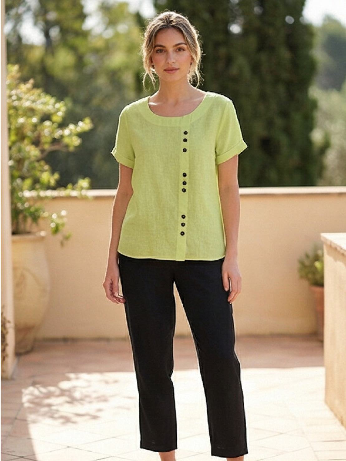 Women's Crew Neck Button Blouse – Relaxed Fit Long Sleeve Blouse