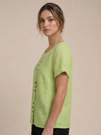 Women's Crew Neck Button Blouse – Relaxed Fit Long Sleeve Blouse