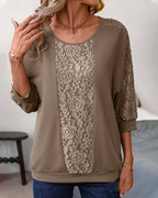 Women's Long Sleeve Lace Detail Blouse – Round Neck Casual Blouse