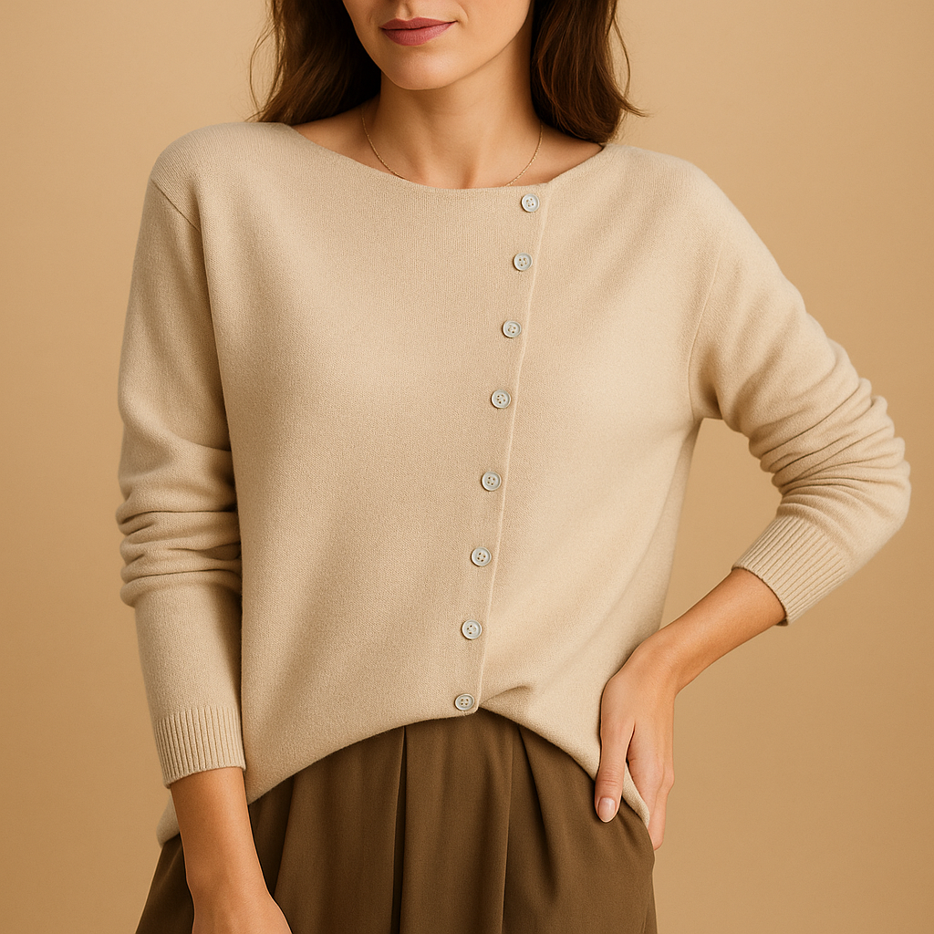 Women's Round Neck Knit Cardigan – Classic Long Sleeve Cardigan
