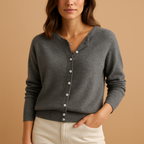 Women's Round Neck Knit Cardigan – Classic Long Sleeve Cardigan