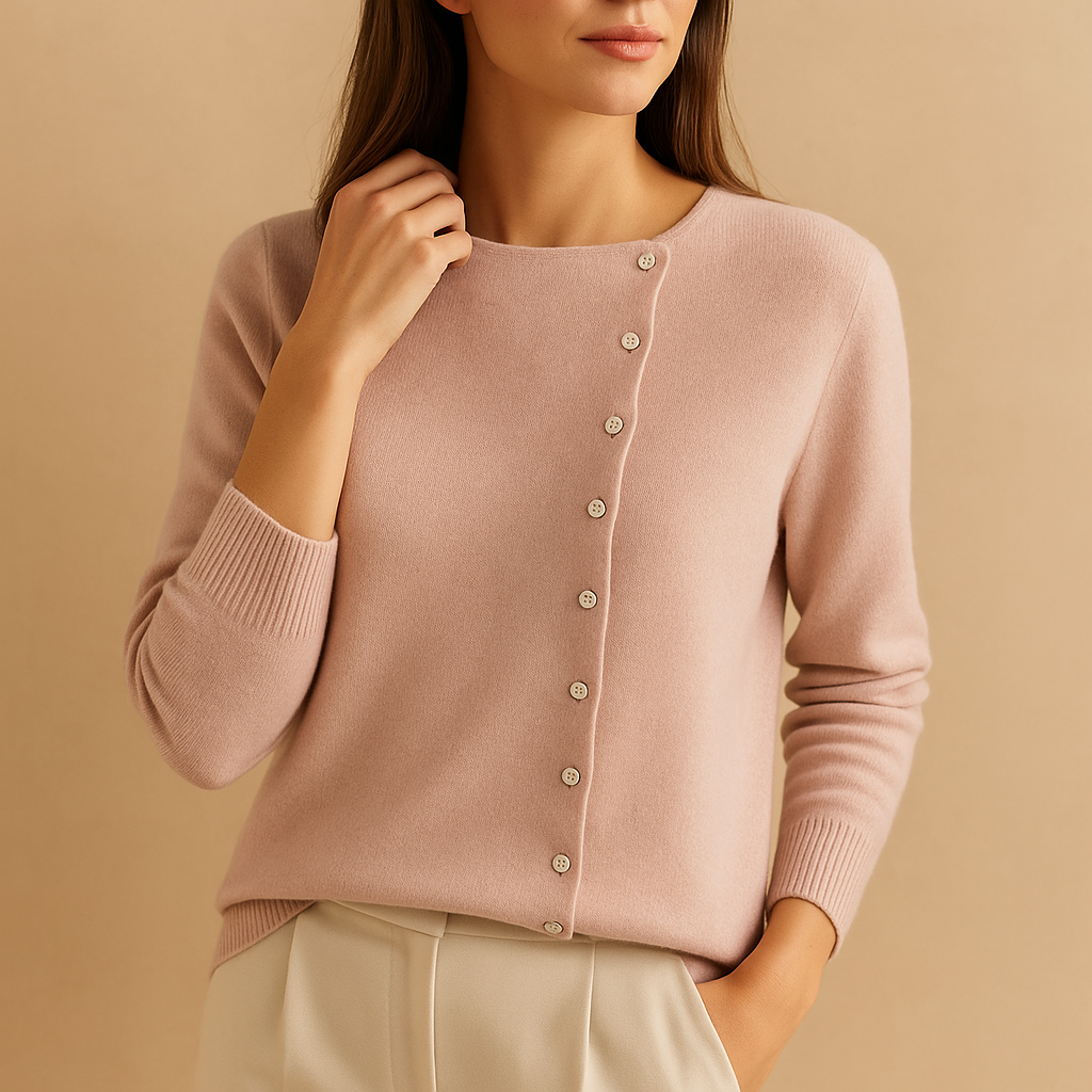 Women's Round Neck Knit Cardigan – Classic Long Sleeve Cardigan