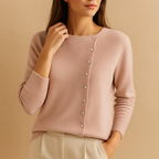 Women's Round Neck Knit Cardigan – Classic Long Sleeve Cardigan