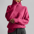 Women's Geometric Roll Neck Sweater – Relaxed Winter Knit Sweater