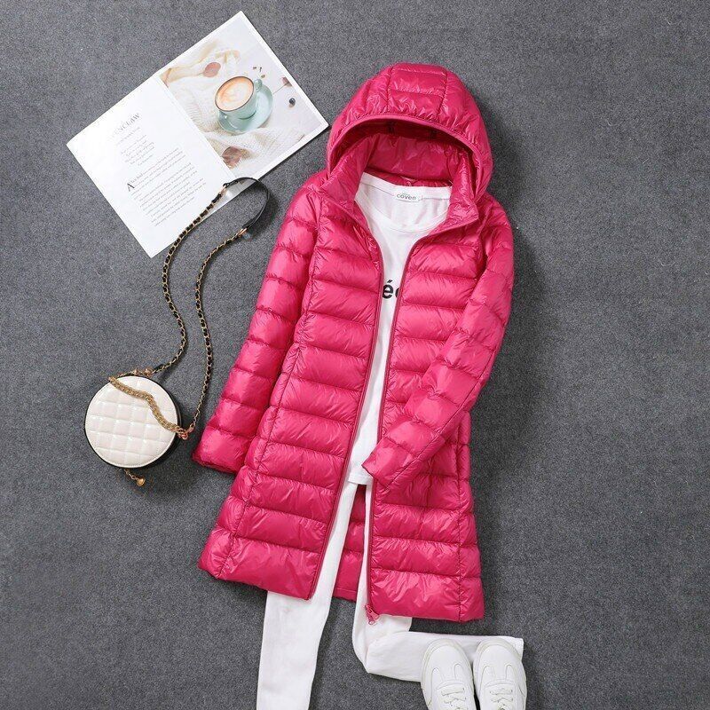Women's Lightweight Puffer Coat – Longline Removable Hood Jacket
