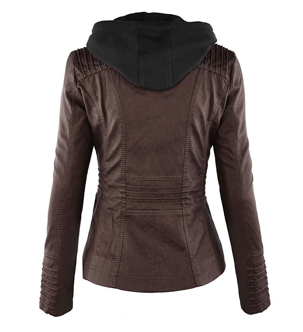 Women's Classic Biker Jacket – Zip-Up Faux Leather Moto Jacket