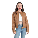 Women's Faux Leather Moto Jacket – Retro Zip-Up Biker Jacket