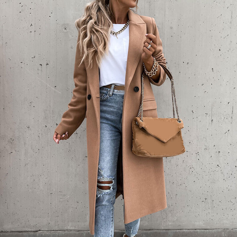 Women's Tailored Longline Coat – Classic Button Front Overcoat