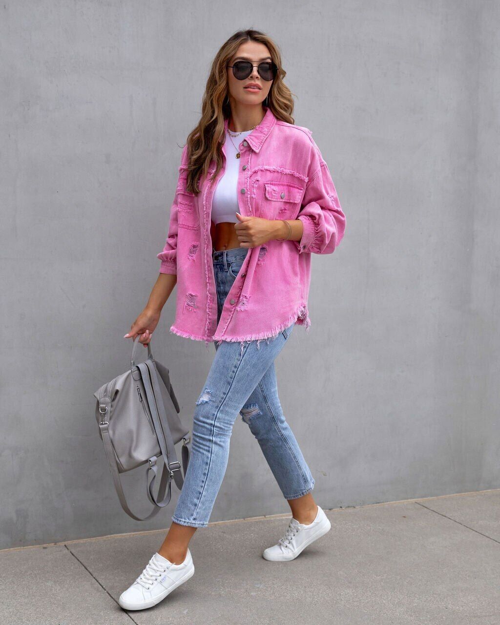 Women's Oversized Casual Jacket – Relaxed Button Front Jacket