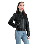 Women's Faux Leather Moto Jacket – Retro Zip-Up Biker Jacket