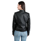Women's Faux Leather Moto Jacket – Retro Zip-Up Biker Jacket