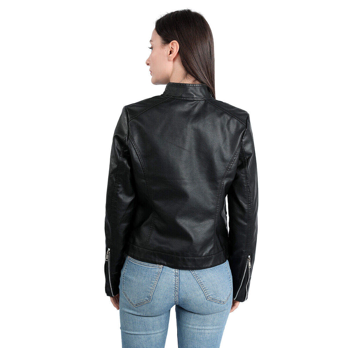 Women's Faux Leather Moto Jacket – Retro Zip-Up Biker Jacket