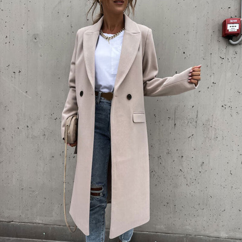 Women's Tailored Longline Coat – Classic Button Front Overcoat