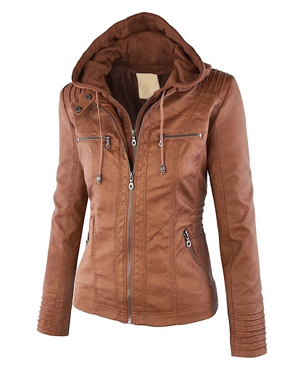 Women's Classic Biker Jacket – Zip-Up Faux Leather Moto Jacket