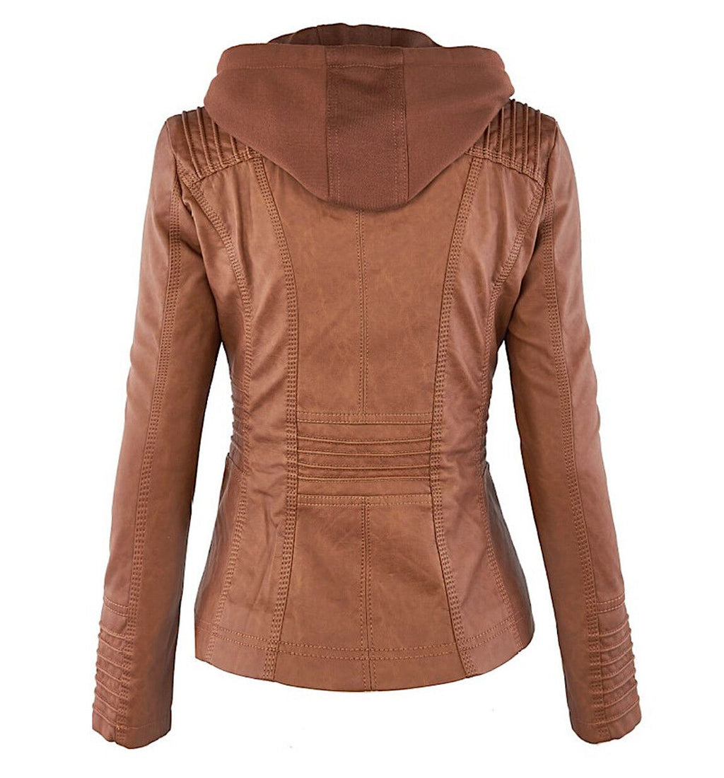 Women's Classic Biker Jacket – Zip-Up Faux Leather Moto Jacket