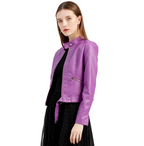 Women's Faux Leather Moto Jacket – Retro Zip-Up Biker Jacket