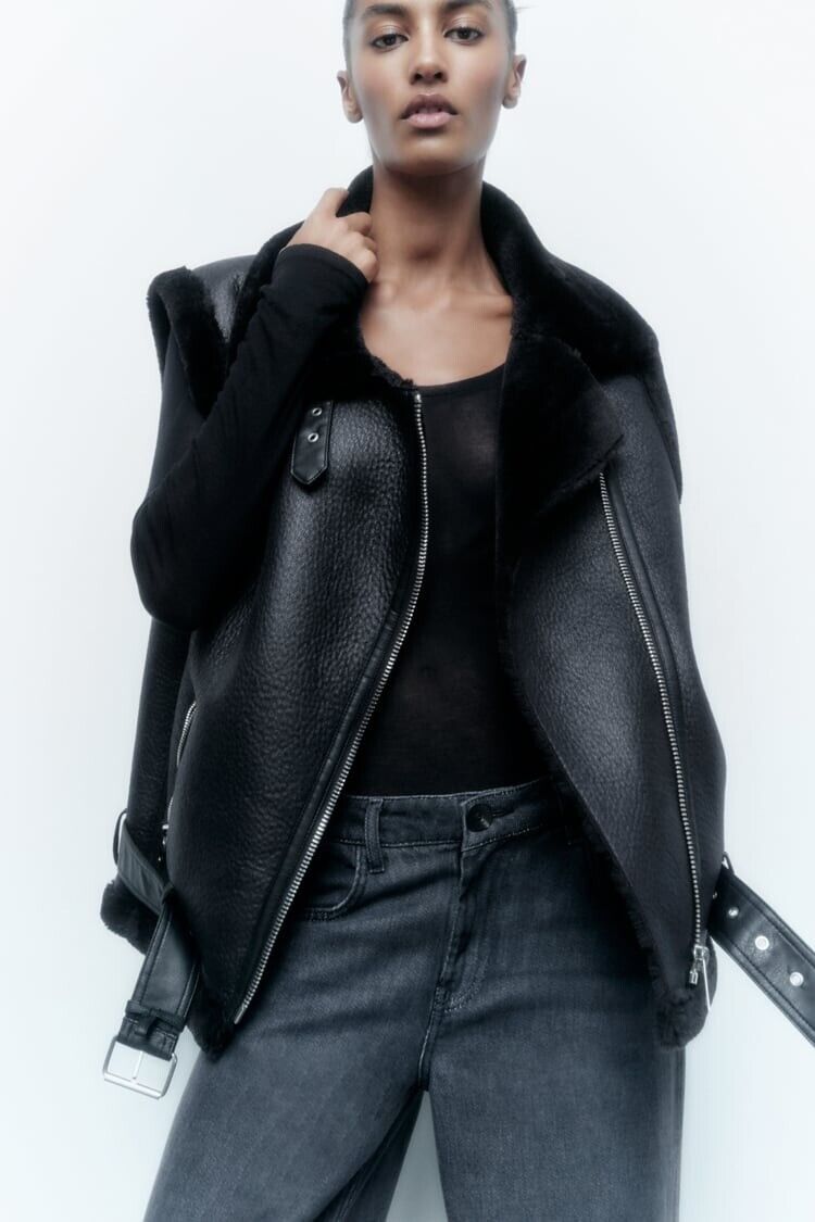 Women's Sleeveless Faux Leather Vest – Fur Lined Winter Gilet