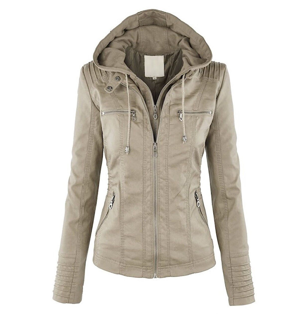 Women's Classic Biker Jacket – Zip-Up Faux Leather Moto Jacket