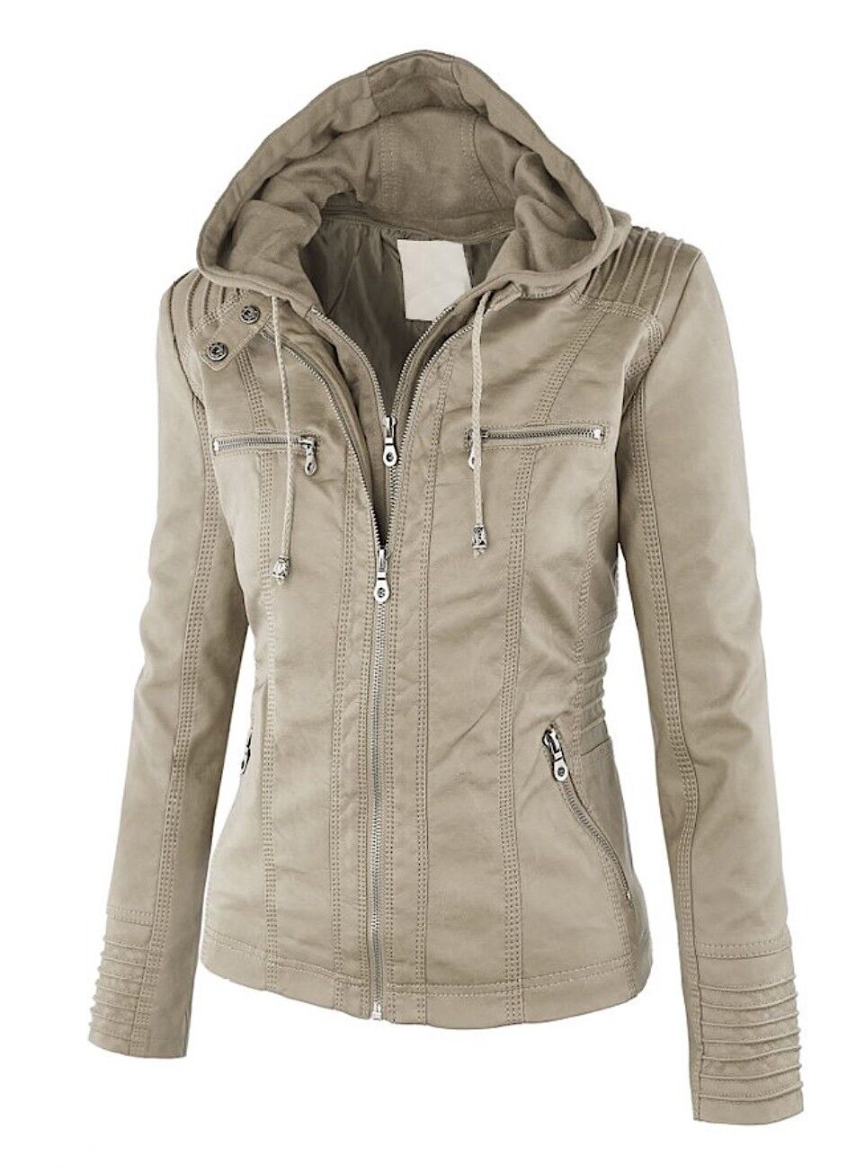 Women's Classic Biker Jacket – Zip-Up Faux Leather Moto Jacket