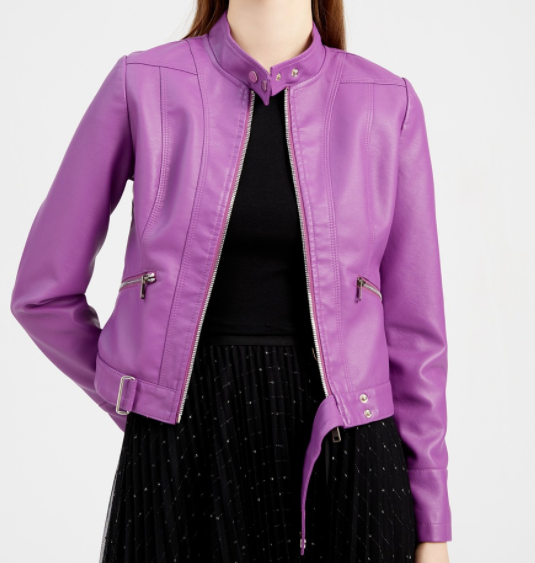 Women's Faux Leather Moto Jacket – Retro Zip-Up Biker Jacket