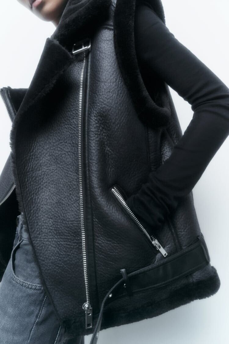 Women's Sleeveless Faux Leather Vest – Fur Lined Winter Gilet