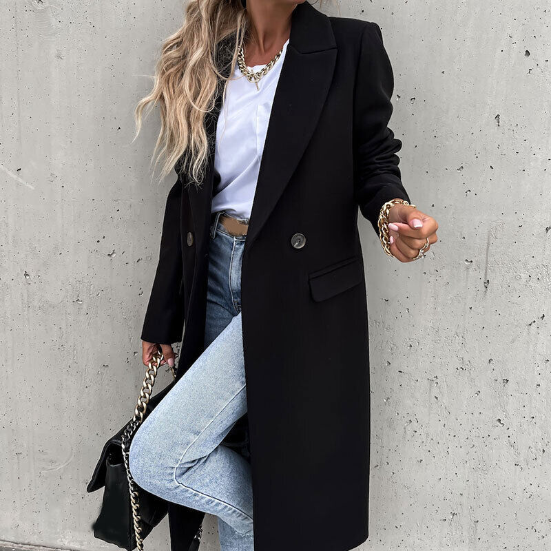 Women's Tailored Longline Coat – Classic Button Front Overcoat