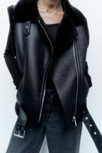 Women's Sleeveless Faux Leather Vest – Fur Lined Winter Gilet