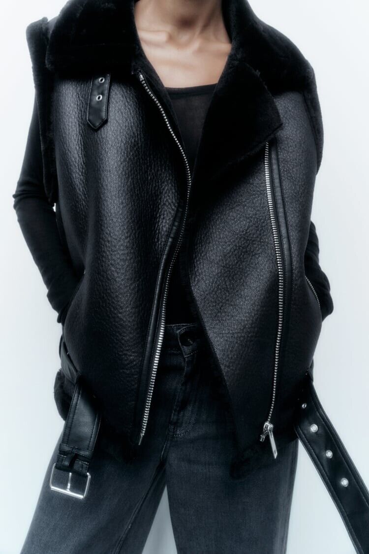Women's Sleeveless Faux Leather Vest – Fur Lined Winter Gilet