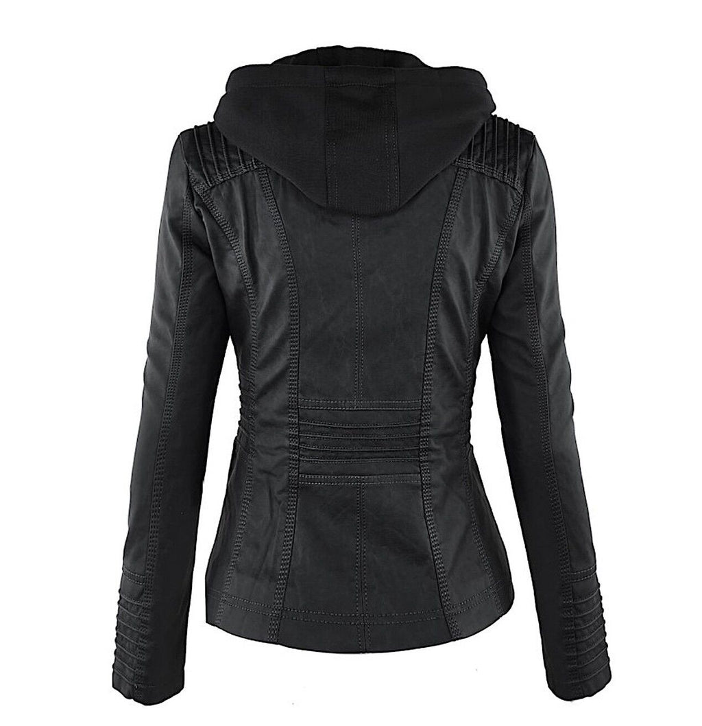 Women's Classic Biker Jacket – Zip-Up Faux Leather Moto Jacket