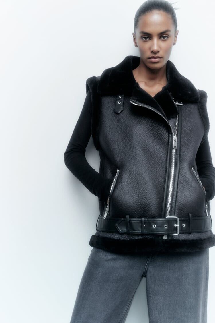 Women's Sleeveless Faux Leather Vest – Fur Lined Winter Gilet