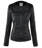 Women's Classic Biker Jacket – Zip-Up Faux Leather Moto Jacket