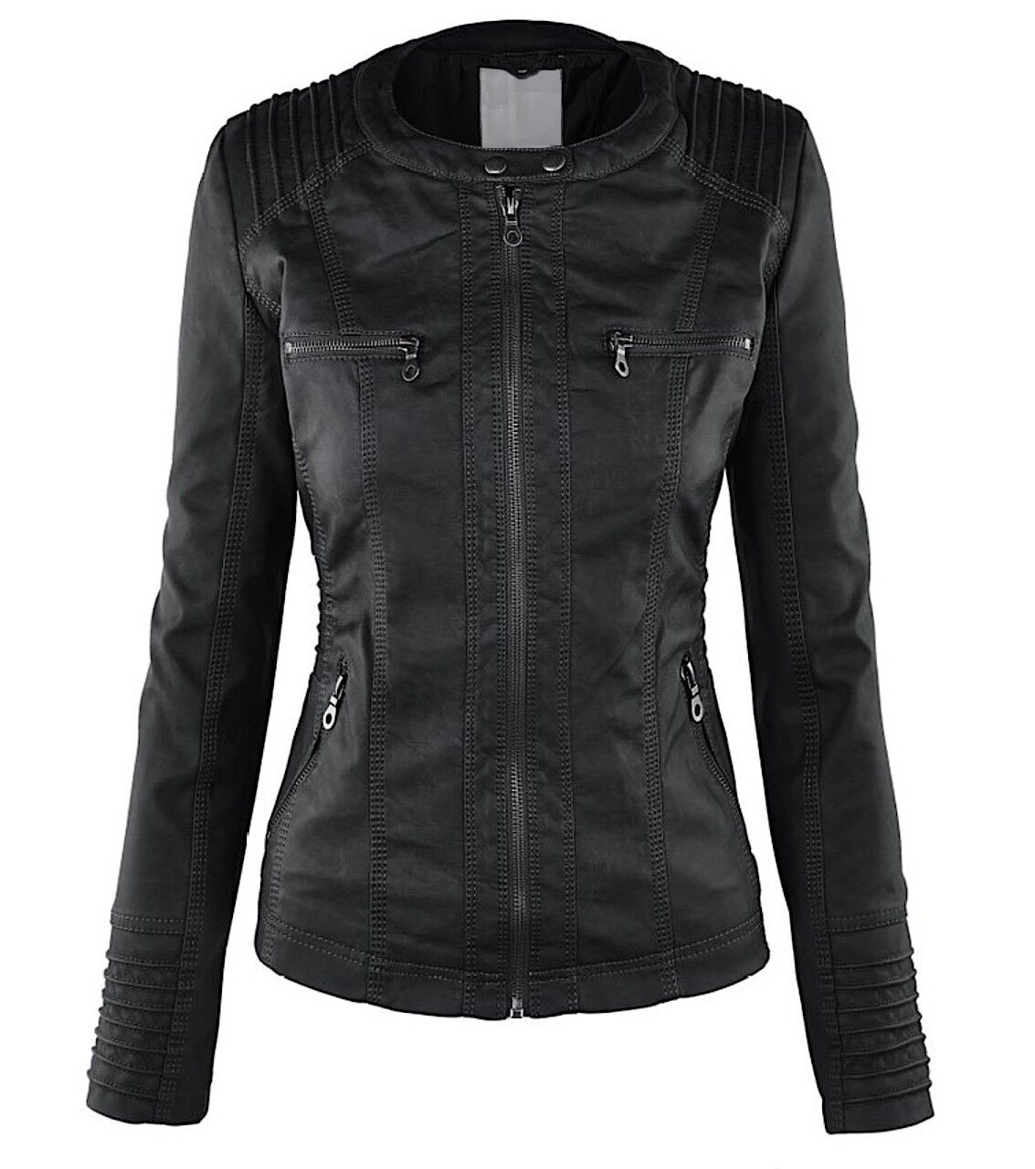 Women's Classic Biker Jacket – Zip-Up Faux Leather Moto Jacket