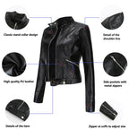 Women's Faux Leather Moto Jacket – Retro Zip-Up Biker Jacket